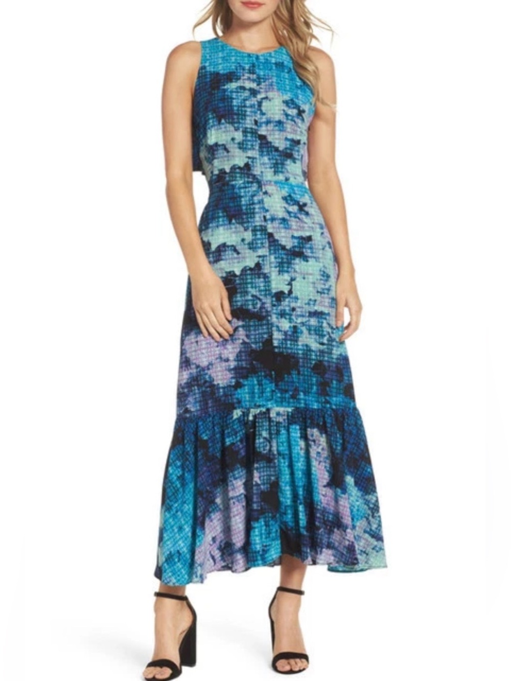 Maggy London Mosaic Print with Tiered Hem Maxi Dress; Like New, Sz. 10